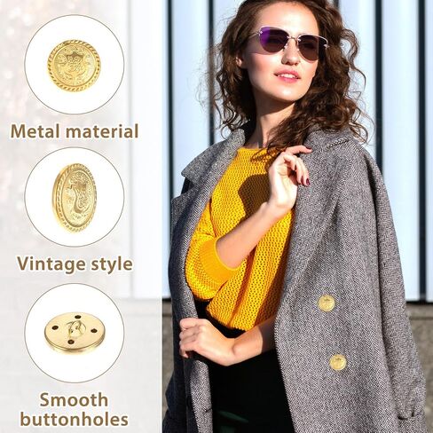 40PCS Gold Brass Buttons for Blazer, Small Golden Metal Vintage Decorative Shank Sewing Button Pins for Clothes, Suit, Coat, Jacket Uniform, DIY Crafts(15/18/20/25mm) in Saudi Arabia