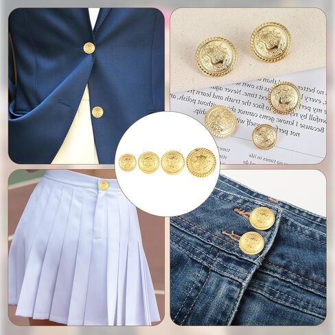 40PCS Gold Brass Buttons for Blazer, Small Golden Metal Vintage Decorative Shank Sewing Button Pins for Clothes, Suit, Coat, Jacket Uniform, DIY Crafts(15/18/20/25mm) in Saudi Arabia