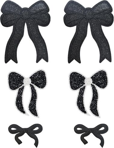 6 قطع من القوس الأسود حديد على الرقع، عقدة فيونكة لامعة مطرزة للمشاريع التي تصنعها بنفسك، رقع فيونكة كبيرة لطيفة وإكسسوارات زخرفية لحقائب الظهر، سترة جينز وقبعة وملابس قميص in Kuwait