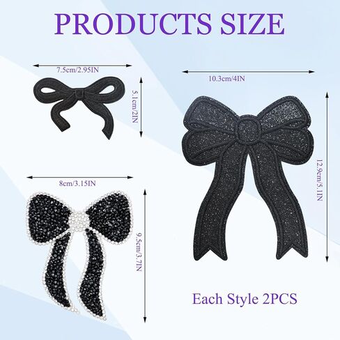 6 قطع من القوس الأسود حديد على الرقع، عقدة فيونكة لامعة مطرزة للمشاريع التي تصنعها بنفسك، رقع فيونكة كبيرة لطيفة وإكسسوارات زخرفية لحقائب الظهر، سترة جينز وقبعة وملابس قميص in Kuwait