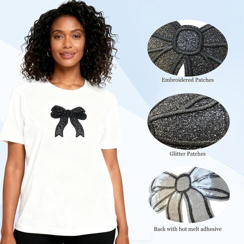 6 قطع من القوس الأسود حديد على الرقع، عقدة فيونكة لامعة مطرزة للمشاريع التي تصنعها بنفسك، رقع فيونكة كبيرة لطيفة وإكسسوارات زخرفية لحقائب الظهر، سترة جينز وقبعة وملابس قميص in Kuwait