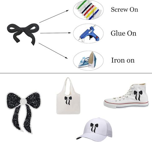 6 قطع من القوس الأسود حديد على الرقع، عقدة فيونكة لامعة مطرزة للمشاريع التي تصنعها بنفسك، رقع فيونكة كبيرة لطيفة وإكسسوارات زخرفية لحقائب الظهر، سترة جينز وقبعة وملابس قميص in Kuwait