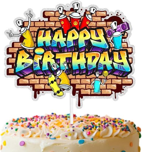 Graffiti Retro 80s and 90s Music Theme Happy Birthday Cake Toppers for Boy and Girl Birthday Party, Baby Shower and Music Party Decoration in Saudi Arabia