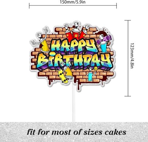 Graffiti Retro 80s and 90s Music Theme Happy Birthday Cake Toppers for Boy and Girl Birthday Party, Baby Shower and Music Party Decoration in Saudi Arabia
