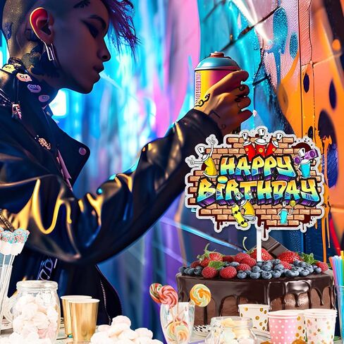 Graffiti Retro 80s and 90s Music Theme Happy Birthday Cake Toppers for Boy and Girl Birthday Party, Baby Shower and Music Party Decoration in Saudi Arabia