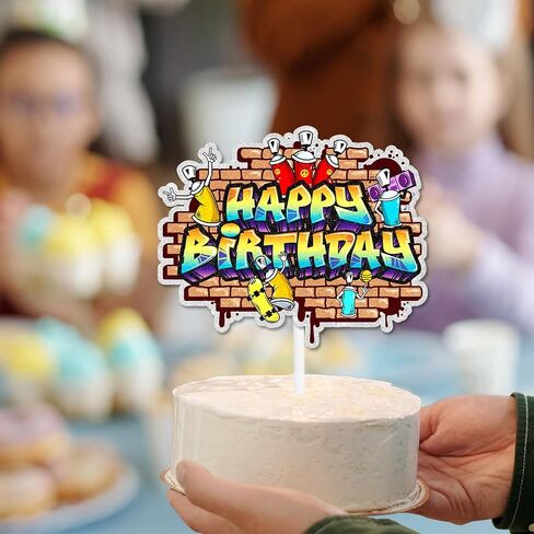 Graffiti Retro 80s and 90s Music Theme Happy Birthday Cake Toppers for Boy and Girl Birthday Party, Baby Shower and Music Party Decoration in Saudi Arabia