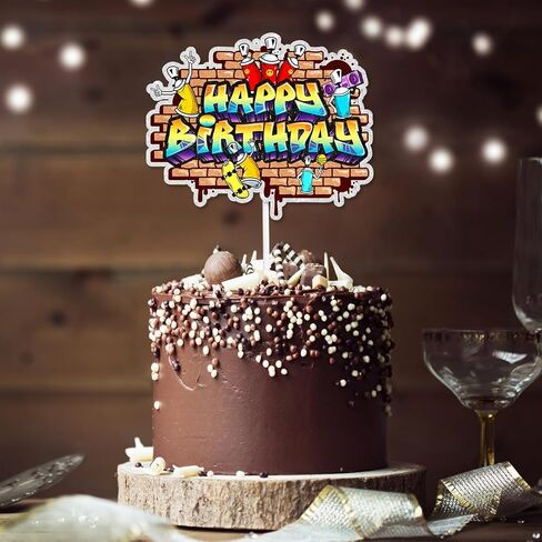Graffiti Retro 80s and 90s Music Theme Happy Birthday Cake Toppers for Boy and Girl Birthday Party, Baby Shower and Music Party Decoration in Saudi Arabia
