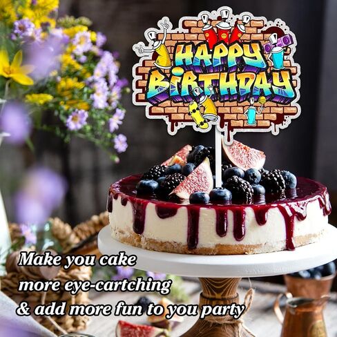 Graffiti Retro 80s and 90s Music Theme Happy Birthday Cake Toppers for Boy and Girl Birthday Party, Baby Shower and Music Party Decoration in Saudi Arabia