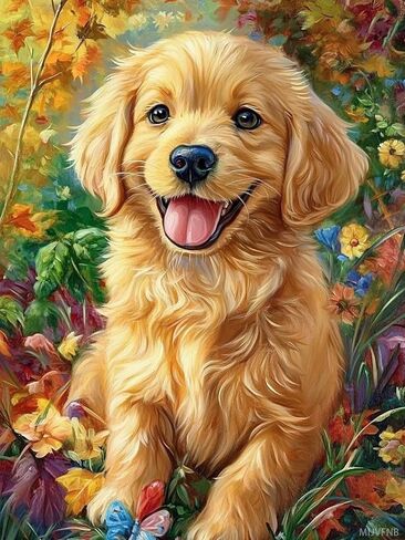 طقم غرز متقاطعة MIJVFNB Puppy Dog 11CT للبالغين والمبتدئين، نمط إبرة سهل لديكور المنزل والحرف اليدوية، 12 × 16 بوصة in Kuwait