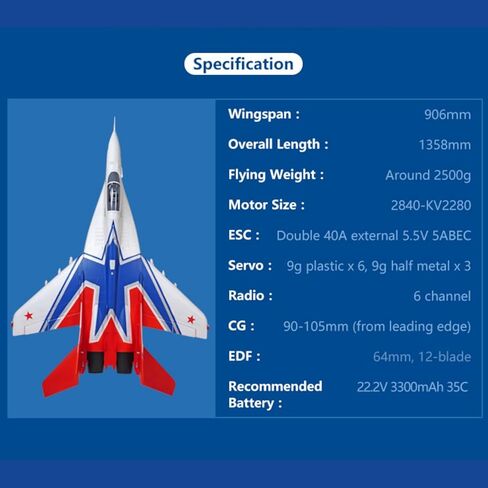 FAIR RC Arrows RC Jet Rc Plane for Adult Mikoyan MiG-29 Twin 64mm EDF Jet 6 Channel Remote Control Airplane PNP (No Battery, no Charger, no Radio) in Saudi Arabia