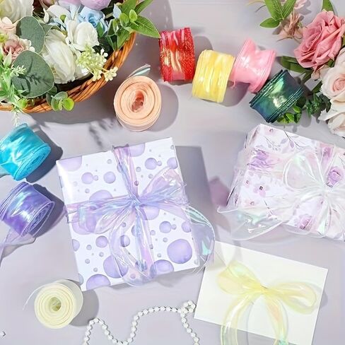 10Yards/Roll Iridescent Fishtail Organza Ribbon 6CM Width for Gift Wrapping Wedding Floral Bouquet DIY Hair Bows Crafts Decorative in Saudi Arabia