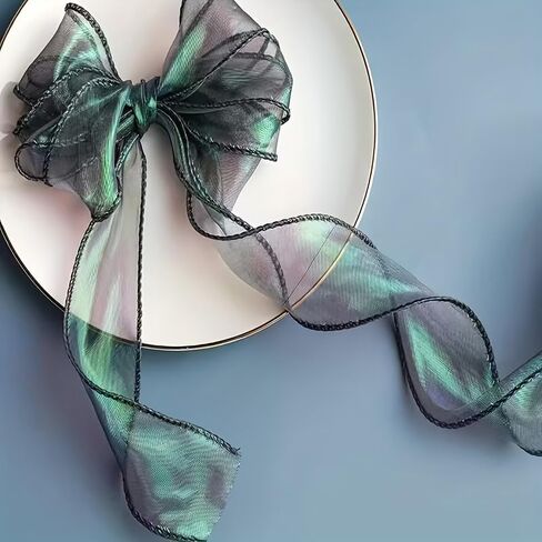 10Yards/Roll Iridescent Fishtail Organza Ribbon 6CM Width for Gift Wrapping Wedding Floral Bouquet DIY Hair Bows Crafts Decorative in Saudi Arabia