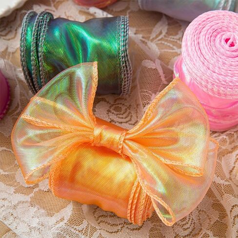 10Yards/Roll Iridescent Fishtail Organza Ribbon 6CM Width for Gift Wrapping Wedding Floral Bouquet DIY Hair Bows Crafts Decorative in Saudi Arabia