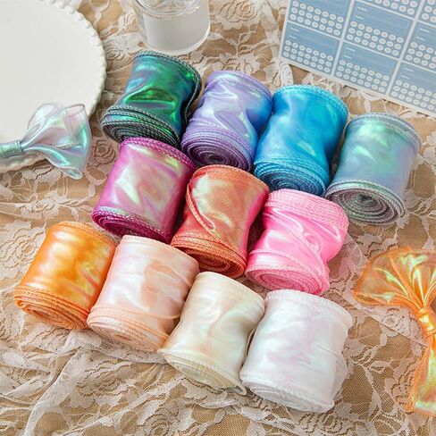 10Yards/Roll Iridescent Fishtail Organza Ribbon 6CM Width for Gift Wrapping Wedding Floral Bouquet DIY Hair Bows Crafts Decorative in Saudi Arabia
