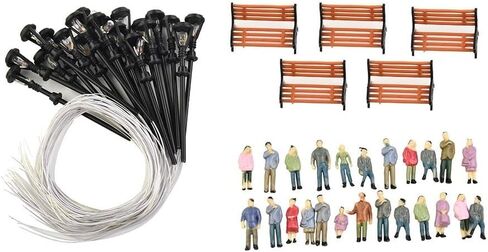 HO OO Scale Model People Figures with Benches and Lamp Posts Painted Detailing Plastic Set Scenery Accessory for Train Railway Display 49 Pack for Sand Tables Parks Platforms Urban Scenes in Saudi Arabia