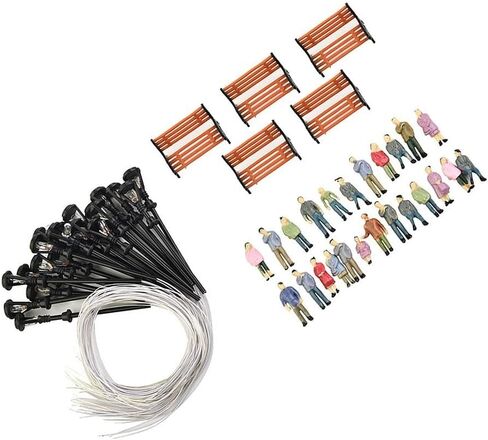 HO OO Scale Model People Figures with Benches and Lamp Posts Painted Detailing Plastic Set Scenery Accessory for Train Railway Display 49 Pack for Sand Tables Parks Platforms Urban Scenes in Saudi Arabia