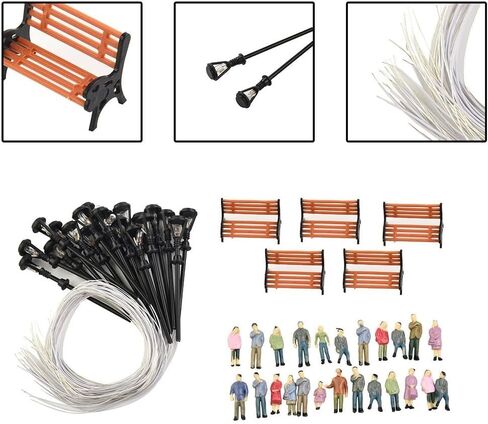 HO OO Scale Model People Figures with Benches and Lamp Posts Painted Detailing Plastic Set Scenery Accessory for Train Railway Display 49 Pack for Sand Tables Parks Platforms Urban Scenes in Saudi Arabia