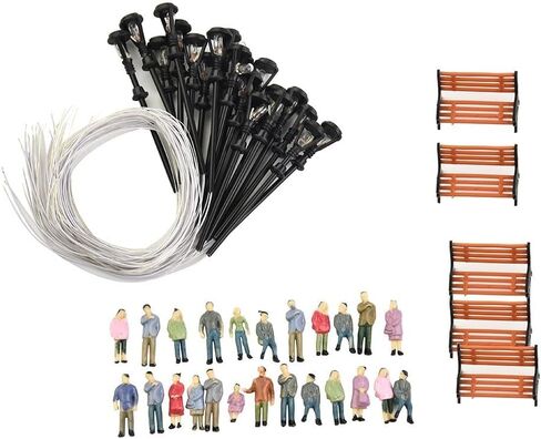 HO OO Scale Model People Figures with Benches and Lamp Posts Painted Detailing Plastic Set Scenery Accessory for Train Railway Display 49 Pack for Sand Tables Parks Platforms Urban Scenes in Saudi Arabia