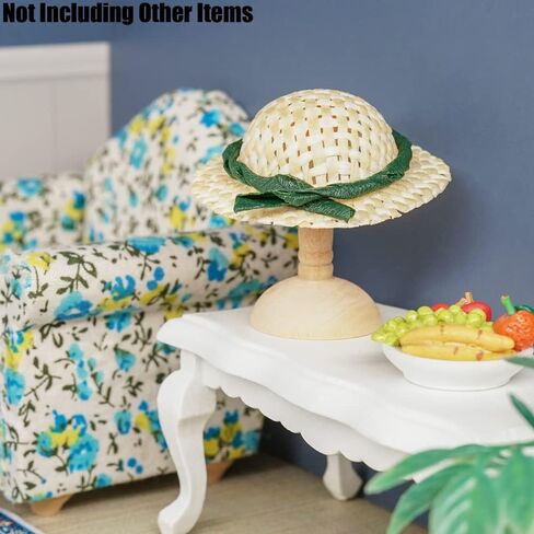 قبعة Odoria 1/12 المصغرة من القش مع حامل ملحقات تزيين بيت الدمى in Kuwait