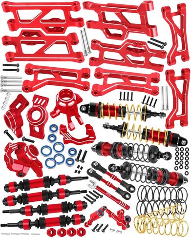 RC Aluminum Upgrades Part for 1/16 Mini Maxx 4WD (107154-1),Suspension Arms/RC Shock/Drive Shaft CVD/Caster Block/Steering Blocks/Rear Stub Axle Carriers/Steering Bellcranks/Links,Red in Saudi Arabia