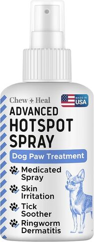 Chew + Heal Labs Advanced Hot Spot Treatment Spray for Dogs - 4 oz Medicated Dog Paw Spray for Hotspots - Good for All Breeds - Made in The USA in Saudi Arabia