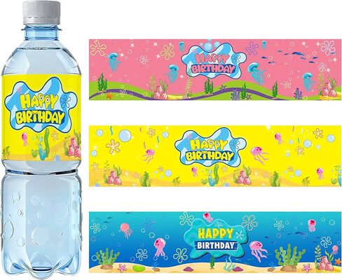 12Pcs Sponge Theme Water Bottle Labels Waterproof Stickers for Party Supplies Happy Birthday Party Decorations in Saudi Arabia