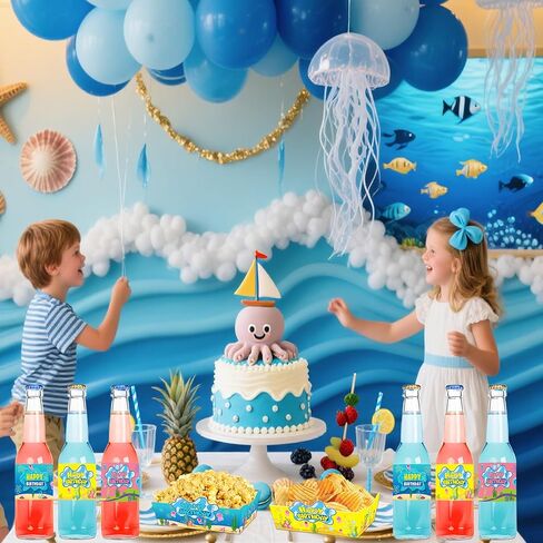 12Pcs Sponge Theme Water Bottle Labels Waterproof Stickers for Party Supplies Happy Birthday Party Decorations in Saudi Arabia