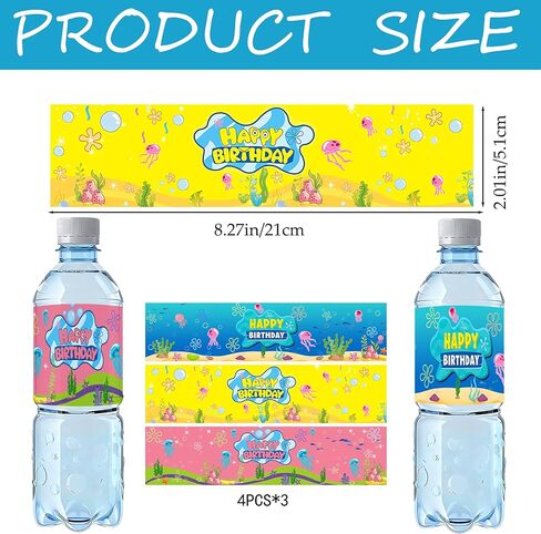 12Pcs Sponge Theme Water Bottle Labels Waterproof Stickers for Party Supplies Happy Birthday Party Decorations in Saudi Arabia