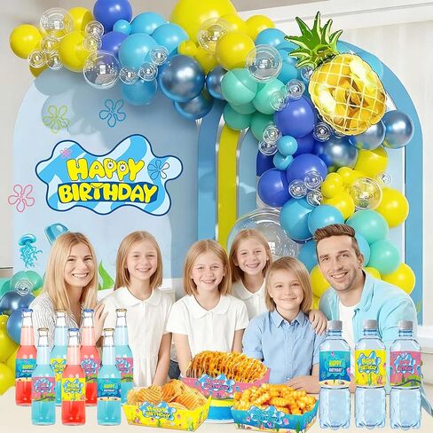 12Pcs Sponge Theme Water Bottle Labels Waterproof Stickers for Party Supplies Happy Birthday Party Decorations in Saudi Arabia