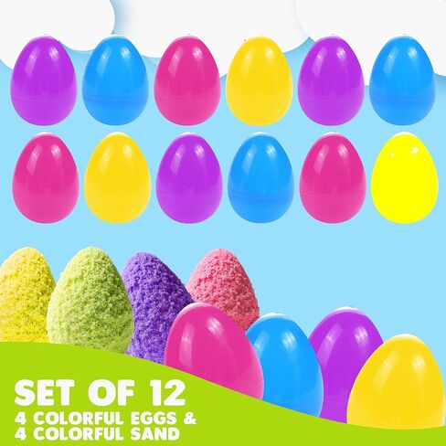 بيض عيد الفصح الرملي السحري من ArtCreativity - مجموعة من 12 بيضة عيد الفصح المملوءة مسبقًا - بيض مفاجأة ملون للأطفال بألوان نابضة بالحياة متنوعة - لوازم صيد بيض عيد الفصح - حشوات سلة عيد الفصح in Kuwait