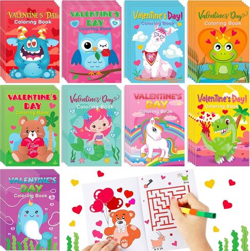 Geyee 45 Pack Valentine‘s Day Coloring Books for Kids Party Favors Valentine Mini Coloring Book Valentine Theme Goodie Bag Stuffer Fillers Gift School Classroom Fun Activity Supplies Decorations in Saudi Arabia