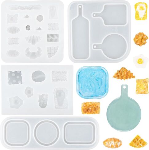 Framendino, 4 Pack Mini Tray Epoxy Resin Mould Set Miniature Bread Silicone Mold for Dollhouse Kitchen DIY Art Craft in Saudi Arabia