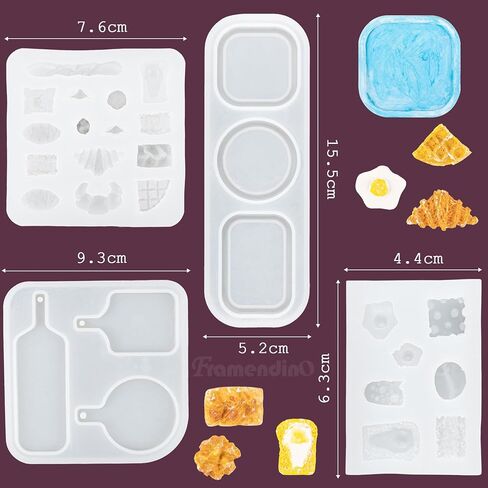 Framendino, 4 Pack Mini Tray Epoxy Resin Mould Set Miniature Bread Silicone Mold for Dollhouse Kitchen DIY Art Craft in Saudi Arabia