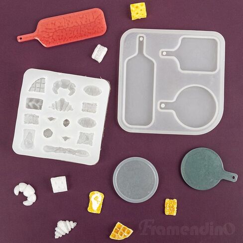 Framendino, 4 Pack Mini Tray Epoxy Resin Mould Set Miniature Bread Silicone Mold for Dollhouse Kitchen DIY Art Craft in Saudi Arabia