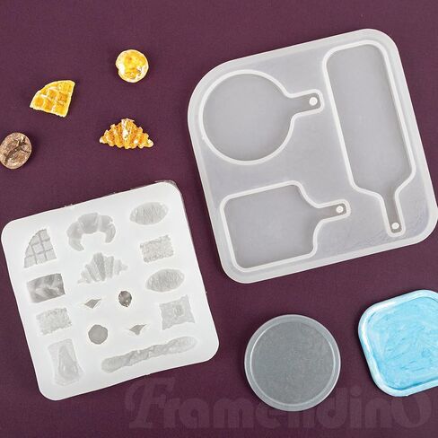 Framendino, 4 Pack Mini Tray Epoxy Resin Mould Set Miniature Bread Silicone Mold for Dollhouse Kitchen DIY Art Craft in Saudi Arabia