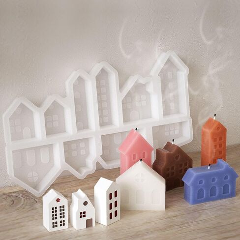 1set Mini House Silicone Mold 10-Connect Nordic Church and Castle Design Flexible Nonstick Mold for Gypsum Candle Epoxy Resin, tenhouses in Saudi Arabia