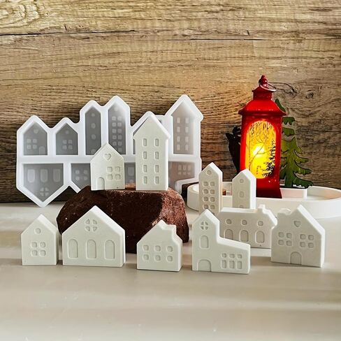 1set Mini House Silicone Mold 10-Connect Nordic Church and Castle Design Flexible Nonstick Mold for Gypsum Candle Epoxy Resin, tenhouses in Saudi Arabia