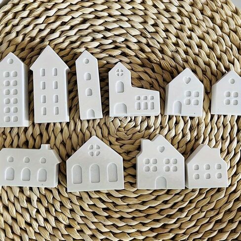 1set Mini House Silicone Mold 10-Connect Nordic Church and Castle Design Flexible Nonstick Mold for Gypsum Candle Epoxy Resin, tenhouses in Saudi Arabia