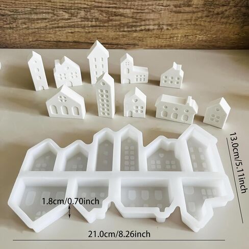 1set Mini House Silicone Mold 10-Connect Nordic Church and Castle Design Flexible Nonstick Mold for Gypsum Candle Epoxy Resin, tenhouses in Saudi Arabia