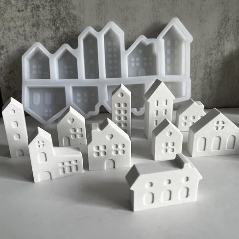 1set Mini House Silicone Mold 10-Connect Nordic Church and Castle Design Flexible Nonstick Mold for Gypsum Candle Epoxy Resin, tenhouses in Saudi Arabia