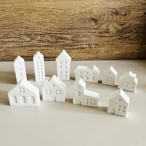 1set Mini House Silicone Mold 10-Connect Nordic Church and Castle Design Flexible Nonstick Mold for Gypsum Candle Epoxy Resin, tenhouses in Saudi Arabia