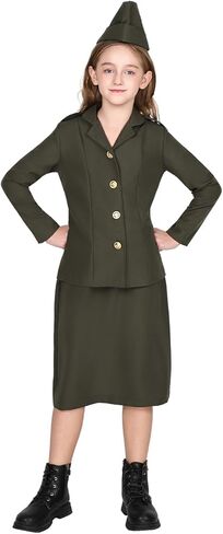 EraSpooky Girls WW2 Army Costume Kids 1940s Military Soldier Halloween Uniform with Jacket Skirt and Hat in Saudi Arabia