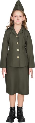 EraSpooky Girls WW2 Army Costume Kids 1940s Military Soldier Halloween Uniform with Jacket Skirt and Hat in Saudi Arabia