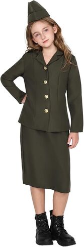 EraSpooky Girls WW2 Army Costume Kids 1940s Military Soldier Halloween Uniform with Jacket Skirt and Hat in Saudi Arabia