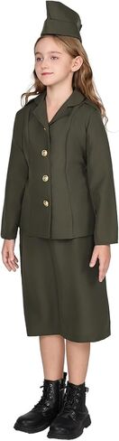EraSpooky Girls WW2 Army Costume Kids 1940s Military Soldier Halloween Uniform with Jacket Skirt and Hat in Saudi Arabia