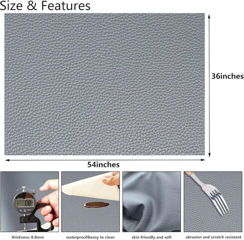 Marine Vinyl Fabric Upholstery Faux Leather: Classic Grey 54"x36" Grain Faux Leather Waterproof Durable for Handbag Upholstery Boat Sofa Car DIY Sewings (Classic Grey, 1Yard) in Saudi Arabia