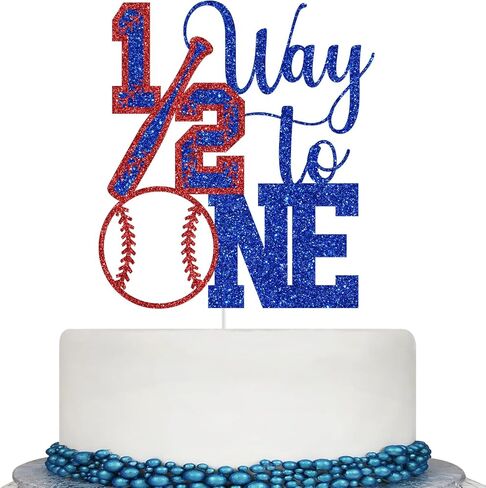 Baseball 1/2 Way to One Cake Topper, Boys Girls 6 Months Birthday Decorations, Baseball Sports Theme Half Birthday Baby Shower Party Decorations Glitter in Saudi Arabia