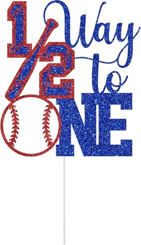 Baseball 1/2 Way to One Cake Topper, Boys Girls 6 Months Birthday Decorations, Baseball Sports Theme Half Birthday Baby Shower Party Decorations Glitter in Saudi Arabia