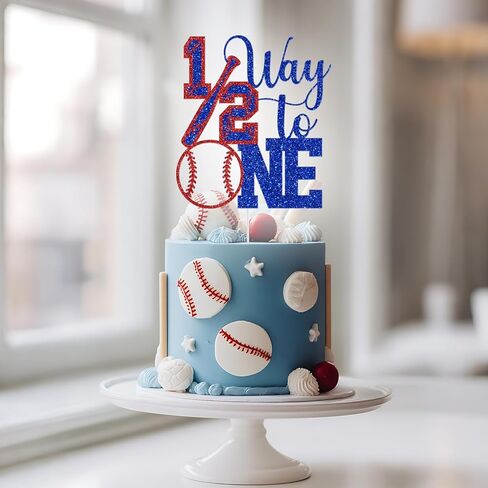 Baseball 1/2 Way to One Cake Topper, Boys Girls 6 Months Birthday Decorations, Baseball Sports Theme Half Birthday Baby Shower Party Decorations Glitter in Saudi Arabia