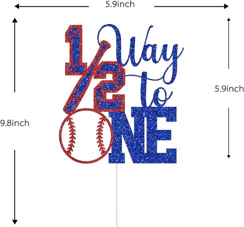 Baseball 1/2 Way to One Cake Topper, Boys Girls 6 Months Birthday Decorations, Baseball Sports Theme Half Birthday Baby Shower Party Decorations Glitter in Saudi Arabia